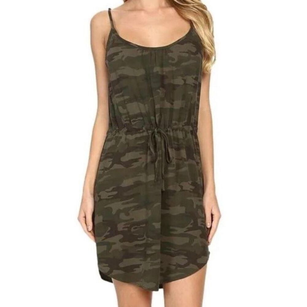 Sanctuary CAMO Green TIE WAIST MINI TANK DRESS sz S